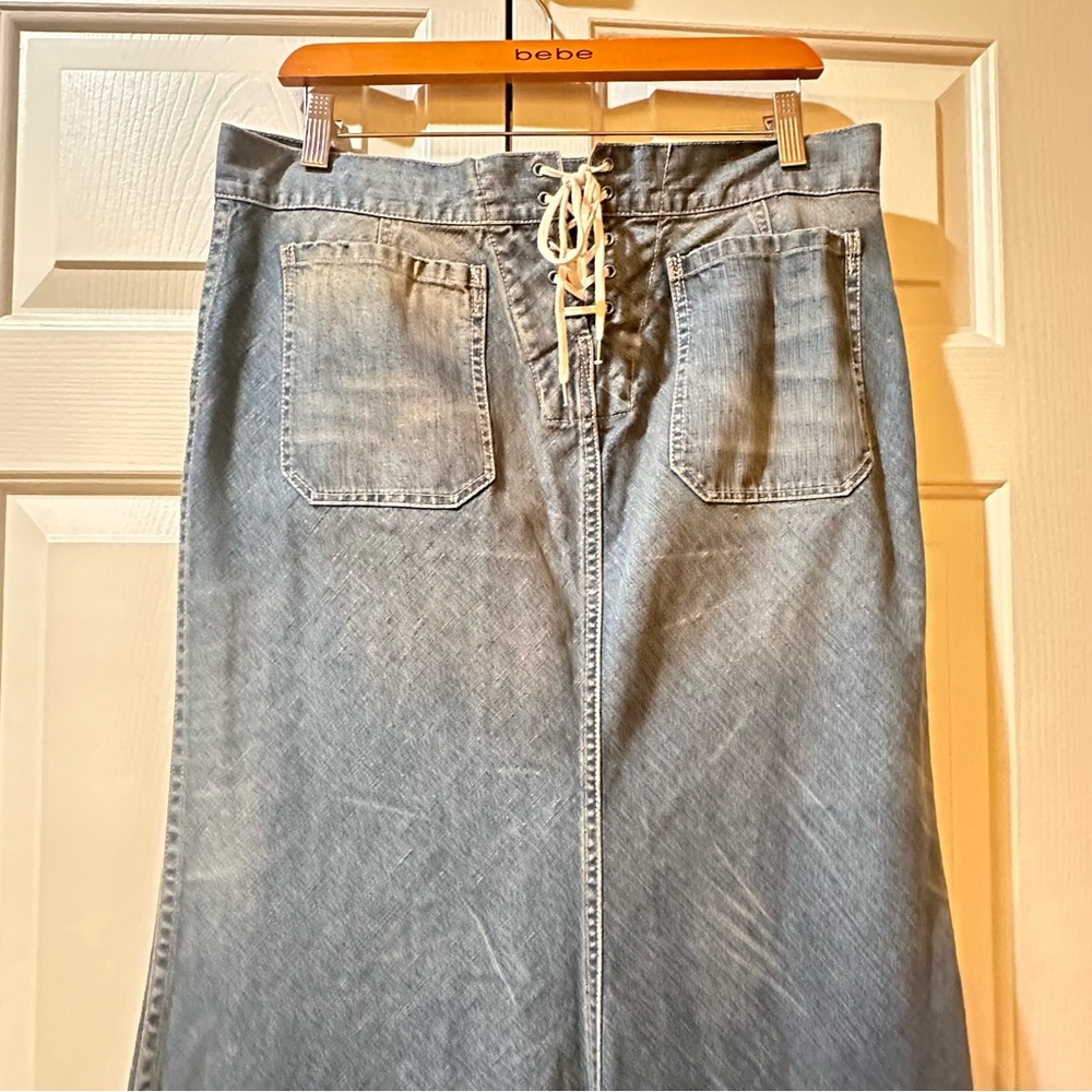 Rare Ralph Lauren Sailor Style Buttons Lace Up Tie Denim Cotton Skirt Size 12 - Picture 9 of 14